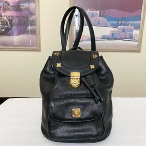 MCM | Bags | Vintage Mcm Black Pebbled Leather Backpack Gold  display picture 3